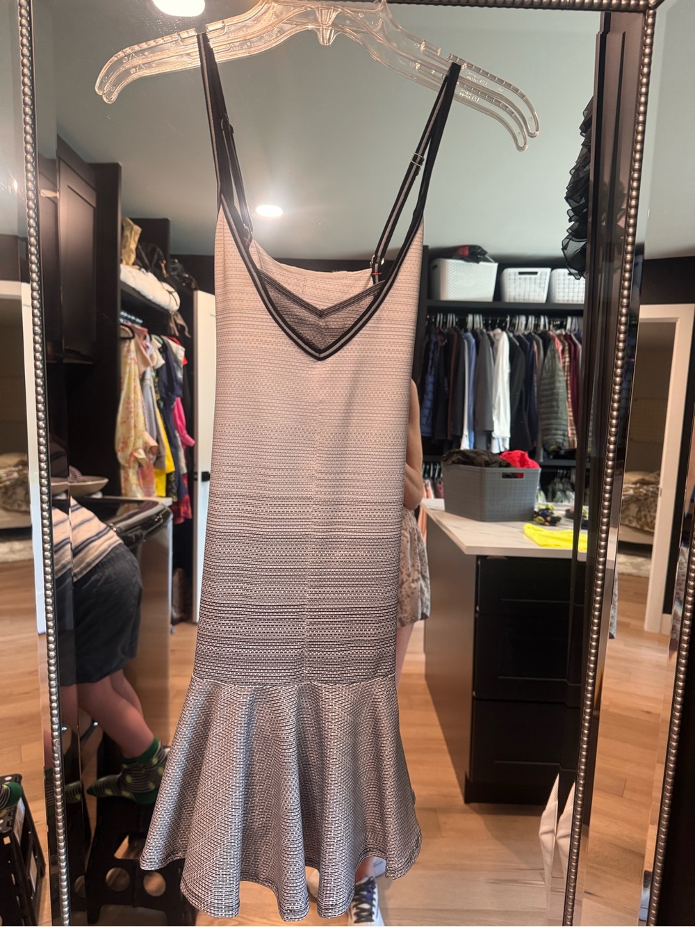 K-Swiss Black and White Tennis Athletic Striped Maxi Slip Dress with Flounce Hem